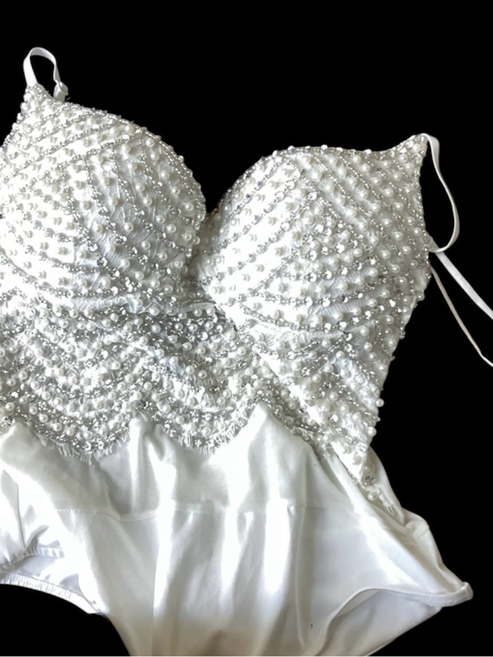 Twisted Angel Windsor Body Suit Faux Pearls Beads Size Medium - Picture 2 of 9